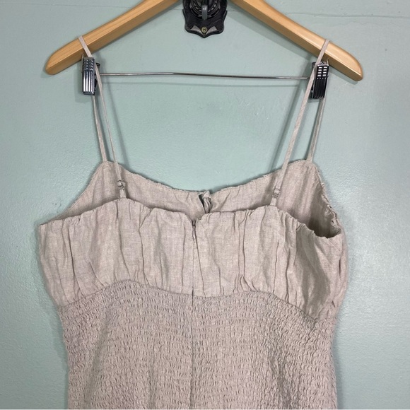 J Crew Smocked Linen Midi Dress Beige Gray BI587 Sleeveless Sz 16 - Picture 6 of 6